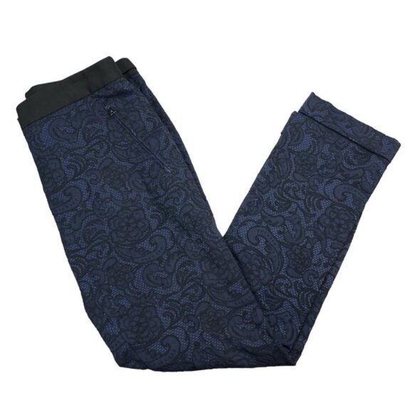 BCBGMAXAZRIA Allen Floral Slim Pant Sz 2 Dark Navy - Picture 2 of 7
